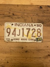 Vintage Indiana 1980 - George Rogers Clark US Car License Plate 94J1728