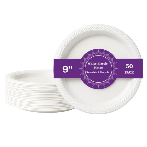 White plastic plates - plastic,