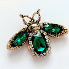 Art Deco Style Antique Gold Bumble Bee Green Crystal Brooch