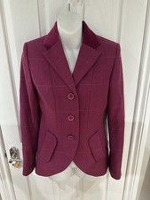 Joules Tweed  Wool Jacket UK8 Pink Harcombe Style Blazer Herringbone Parade  VGC