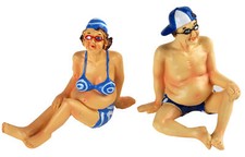 Shelf Sitting Mature Swim Lady Man Figurines Novelty Ornaments - Set of 2