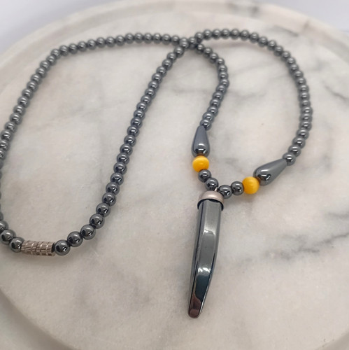 Natural hematite tooth pendant - natural,