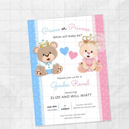 Gender reveal invitation royal - reveal,