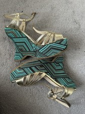 LK Bennett  Gold Green Shoes Sandals Size 5  , Wedge