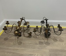 Endon Dark Brass Chandelier Ceiling Light Pair 6 Arm Vintage Style