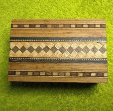 Small Vintage Wooden Trinket Box with Parquet Inlay