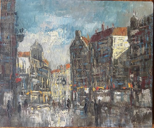 Mid century oil canvas - century, on