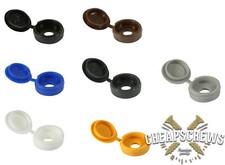 HINGED SCREW COVER CAP WHITE YELLOW BLACK BLUE BROWN FOR 3-6mm (4g-12g) SCREWS