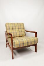 Vintage armchair tartan plaid wool fabric Scandinavian design