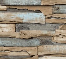 Grandeco Rustic Light Blue Wood Panel Paste The Wall Wallpaper Aqua 