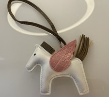 Handbag Charm White/Pink Real Leather Horse Pony Pegase