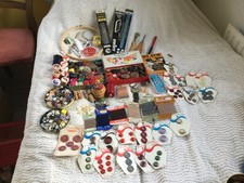 Vtg  Mixed HUGE  Lot Buttons Haberdashery  1940s 50s60s +, zips threads,thimble