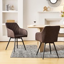 2pcs Faux Leather Dining Chairs Set Color Match Metal Legs Armchair Restauant