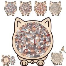 Macaron Color Cat Wooden Jigsaw Puzzle 135-piece Cut Cat Pieces