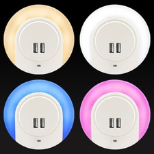 Automatic LED Night Light Plug in with 2 USB Ports 3 Mode Settings Auto /On/ Off