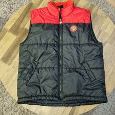 Official Manchester United 1998/99 Puffer, Black and Red Gilet, 12/13, Treble