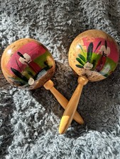 Vintage wooden maracas - MEXICAN Fancy Dress PARTY - Accessory