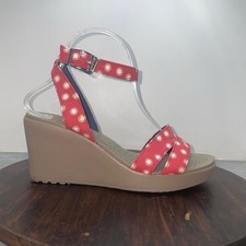 Crocs Leigh II Wedge Strappy Sandals Women’s 9 Red Polka Dots Ankle Strap 15313