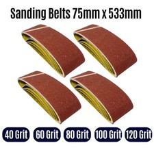 Sanding Belts 75 x 533mm Aluminium Oxide Sandpaper 40 60 80 100 120 Grits