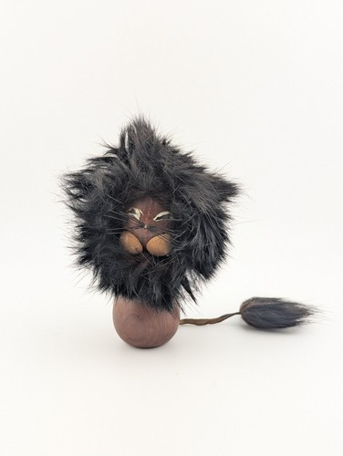 Vintage 1960s wooden lion cat - vintage,