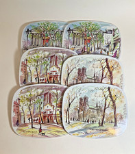 Six Vintage Parisian Scenes Retro Placemats Circa 1950s Mid-Century Tableware