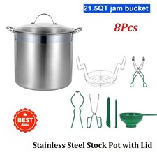 Large Stock Pot W/ Lid Jam Bucket Canning Pot 8Pcs Stainless Steel Cooking Pot