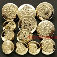 5 Military Buttons Gold Colour 15mm 18mm or 21mm like Coat of Arms, Sew on Shank