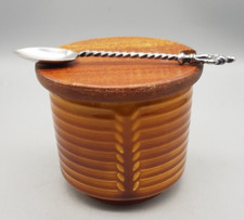 Vintage Wyncraft Teak Crown Devon Ceramic Preserve POT with Spoon