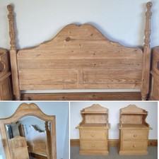 5ft Headboard, Mirror, 2 x Bedside Tables - Heavy Solid Limed Pine BEDROOM SET