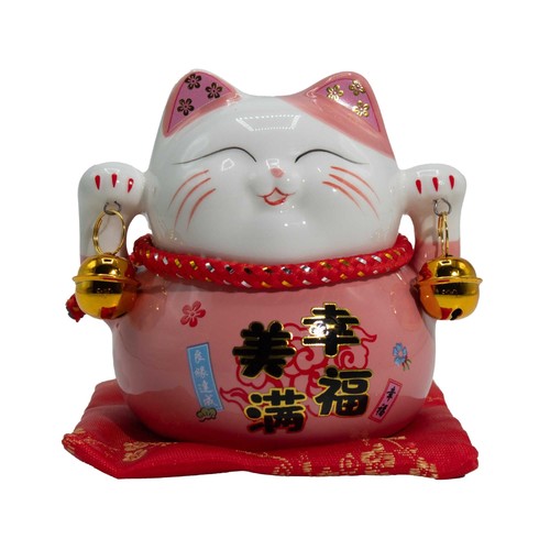 Pink ceramic maneki neko - pink,
