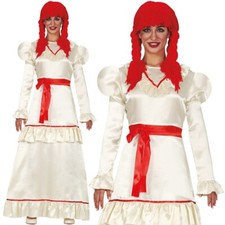 Ladies Halloween Possessed Doll Fancy Dress Costume Annabelle Type Outfit New fg