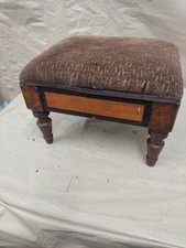vintage wooden footstool With a Vinyl Top And Inlayed Sides Lovely Useable Item