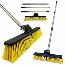 Stiff Outdoor Garden Broom 18" Heavy Duty Yard Brush Hard Bristle Sweeper Handle