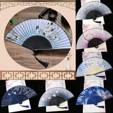 Chinese Style Folding Fan Flower Printed Hand Held Bamboo Paper Wedding Decor