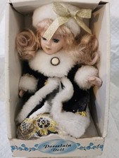 Small Porcelain Doll Black Dress (Boxed)