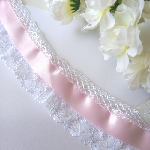 Gathered lace with pink ribbon - with,
