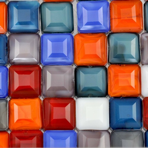 Large faceted square cut - large, glass