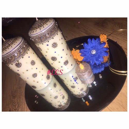 Mehndi plates and candles - and,