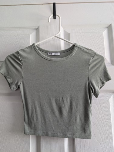 Zara green knit cropped - cropped, crew