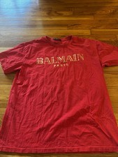 Balmain Paris Red Tshirt Gold