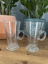 Latte Mugs Costa Coffee Tall Clear Glass Embossed Logo Hot Chocolate Set of 2 