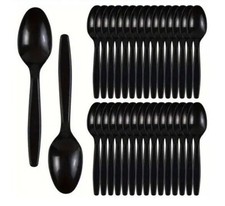 Reusable Plastic Spoons Black Heavy Duty for Catering Weddings Birthday Parties