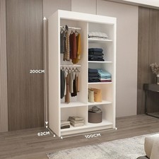 Milan Modern Mirror Sliding Door Wardrobe in 4 Colours and 6 Sizes Free Shipping