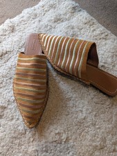 Topshop Kipper Stripe Gold&Tan Leather Slider/Sandal/Mule/Shoe, EU40 UK7 *NWT*