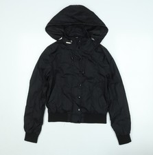 Sevenhill Women Black M Hooded Bomber Jacket Polyester Lined