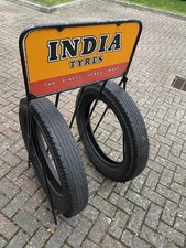 Genuine Original 1920s INDIA TYRE garage forecourt stand with d/s sign 2 tyres