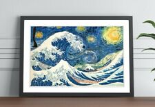 Great Wave Starry Night Van Gogh HOKUSAI FRAMED ART POSTER PAINTING PRINT 4 SIZE
