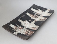 Vintage Czech modernist mcm studio pottery 11.5" x 6" oblong dish from Prague