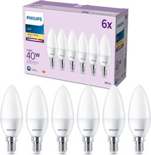 Philips LED Frosted B35 Candle Light Bulb 6 Pack [Warm White 2700K - E14 Small E