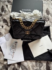 Authentic Chanel 19 Medium Flap Black Goatskin Leather Bag